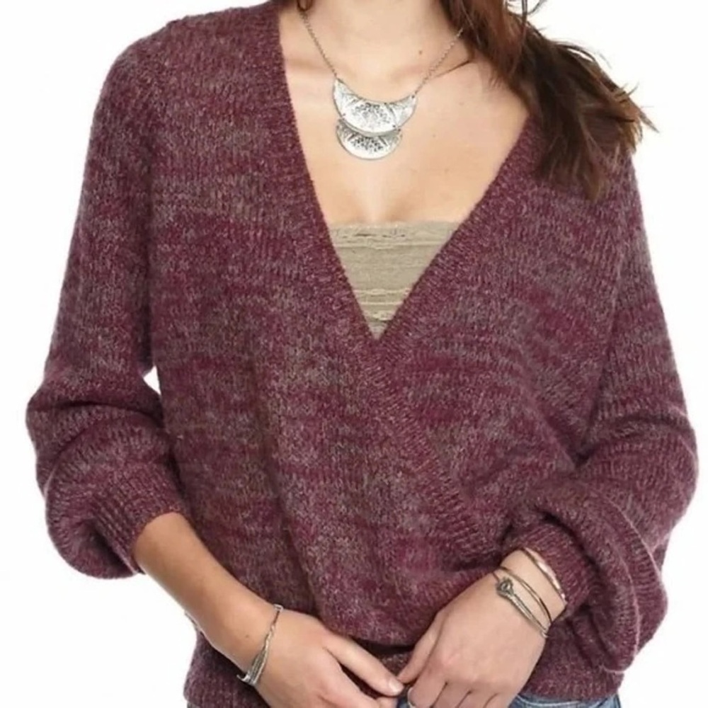 FREE PEOPLE That’s A Wrap Balloon Sleeve Wrap Sweater || Wool Alpaca Blend